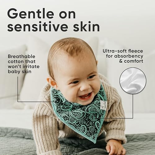 Miniatura 314 de Copper Pearl Paquete de 4 baberos de algodón suave para babeo y dentición, baberos absorbentes para bebés niñas y niños, ajustables para adaptarse a