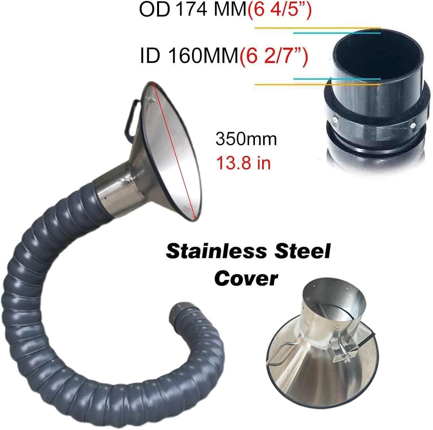 Manguera de ventilación flexible, brazo colector de conducto de 8.2 pies para una extracción eficiente de humo de gas y humos, solución de conducto de aire de 160 mm de diámetro