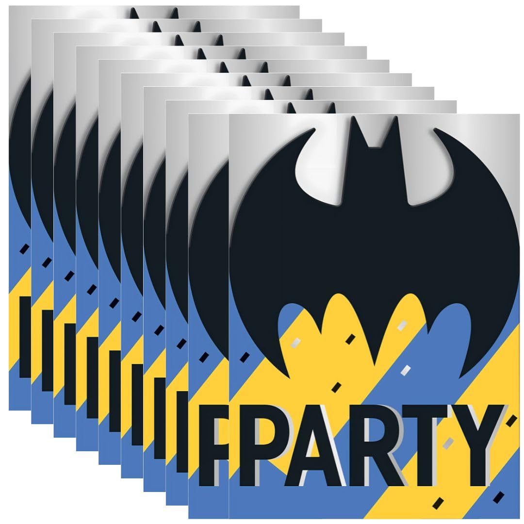 Unique Batman Multicolor Invitations (Pack of 8) - Fun Design Paper Invites for Kids Birthdays & Parties