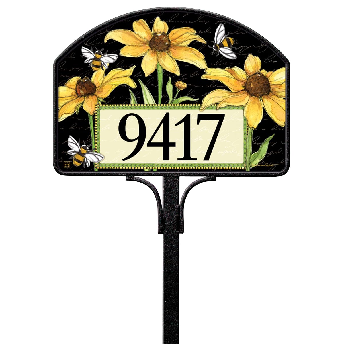 Studio M Yard Design Magnetic Vinyl Yard Sign 14 x 10 Inch – Black-Eyed Susan & Bee Address Plaque with Rustic Floral Artwork, Decorative & Interchangeable Outdoor House Number Accent