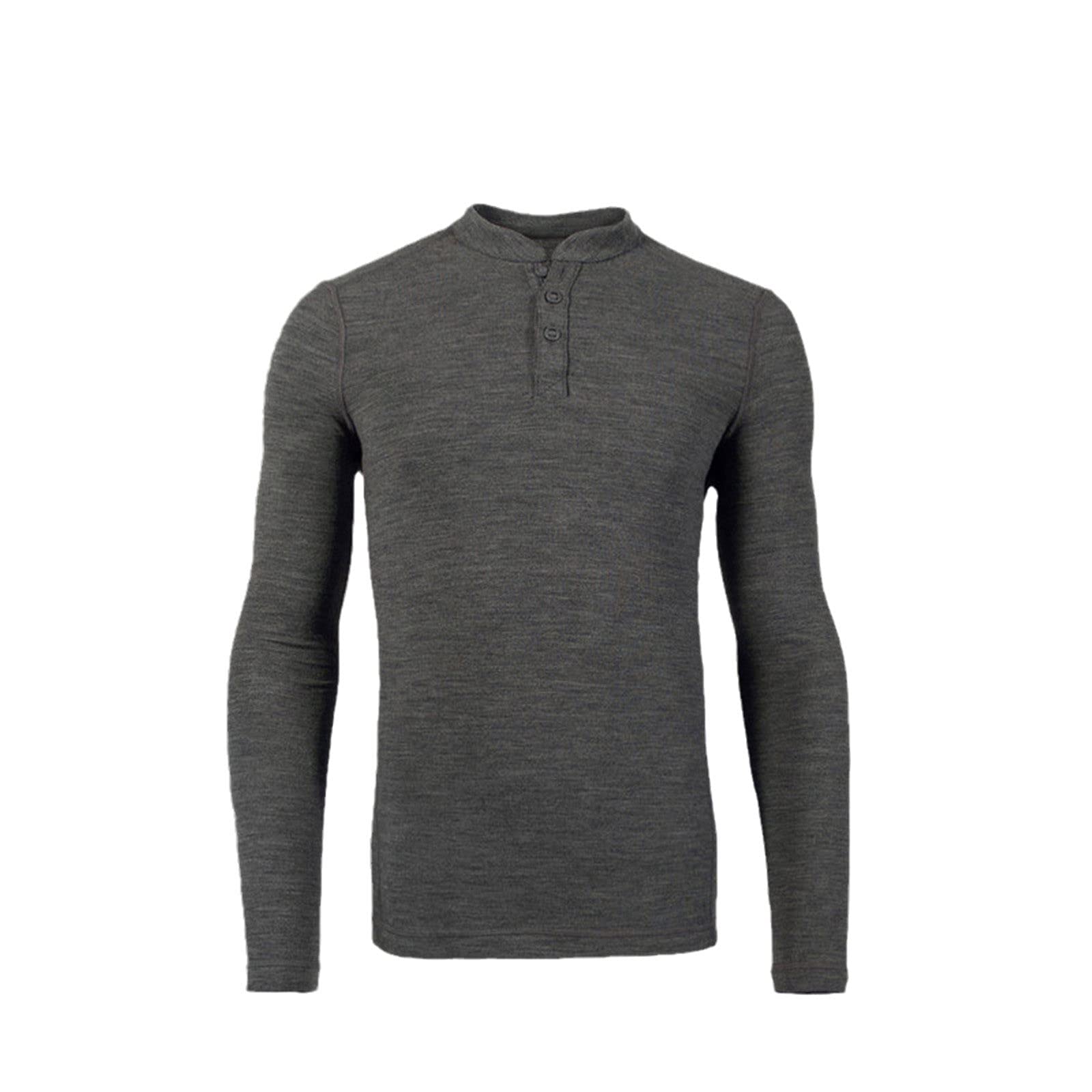 Henley Herren Wolljersey Basic Layer Langarm Top Out Door Warm Kleidung Hemd, dunkelgrau, M