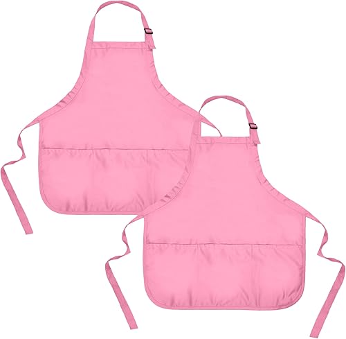 Delantal para restaurante comercial o para el hogar, hilado de polialgodón, con 3 bolsillos, normal, Rosado