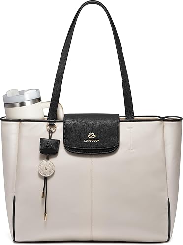 Miniatura 10 de LOVEVOOK Bolsa de mano para laptop para mujer, bolsa de trabajo de nailon con compartimentos para laptop de 15.6 pulgadas, bolso ligero para Blanco