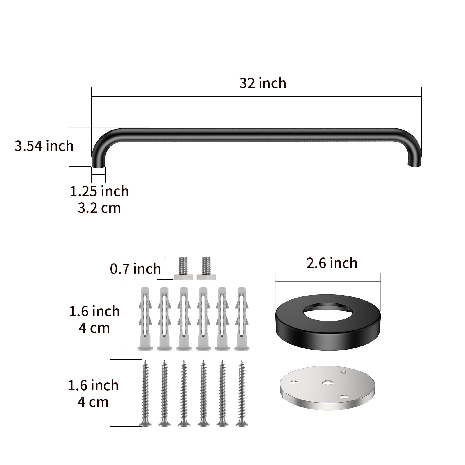Zuext - Barra di sostegno per doccia, in acciaio inox, per vasca da bagno, con maniglia, per bilanciamento della doccia, supporto di sicurezza per mano/mano/mano/disabili anziani (3,2 cm di diametro)