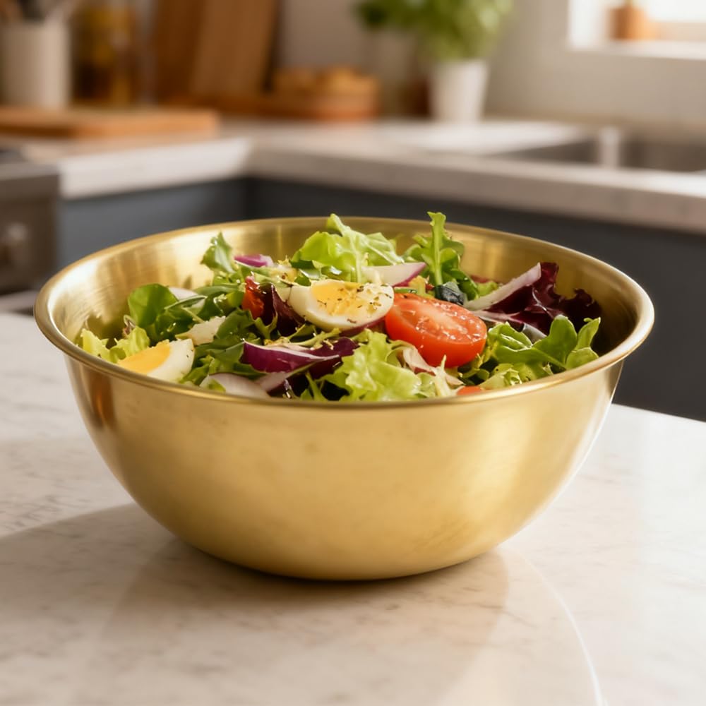 8 Piezas Cuenco Dorado 17 cm de Acero Inoxidable Cuenco Ensalada Dorado Cuencos Apilables Acero Inoxidable Dorados Cuencos de Cocina para Ensalada Sopa Arroz Fideos Ramen Fruta (17 x 7 cm)