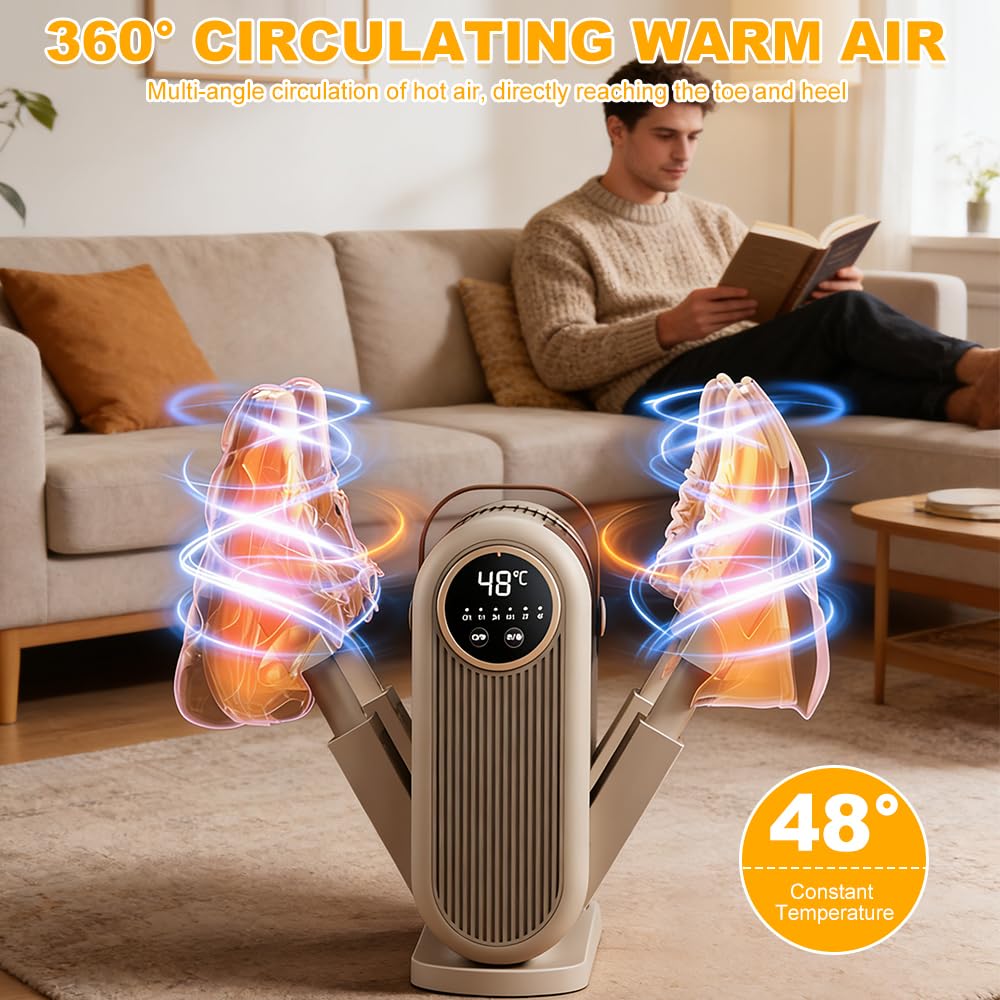 Seche Chaussure Électrique, Sèche-Gants, Chauffage à Température Constante de 48 °C, Minuterie à Trois Vitesses, Antibactérien, Séchage Rapide pour Sécher Les Chaussures, Bottes, Gants et Chaussettes