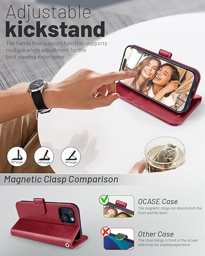 Miniatura 18 de OCASE Funda de piel sintética compatible con iPhone 15, con tarjetero y función atril con bloqueo RFID [carcasa interior de TPU a prueba de golpes]