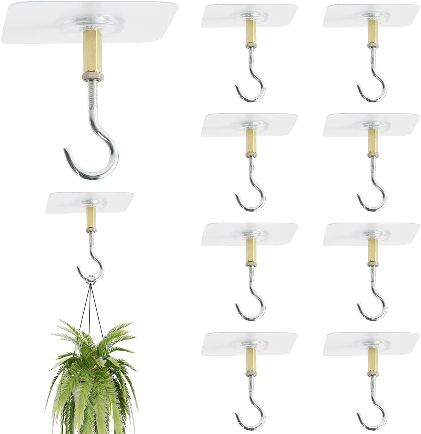 10 Pack Adhesive Ceiling Hooks, Heavy Duty No Drill Outdoor Sticky Ceiling Hanger, Stick On Hooks for Hanging Plants Lights Wind Chimes Lantern