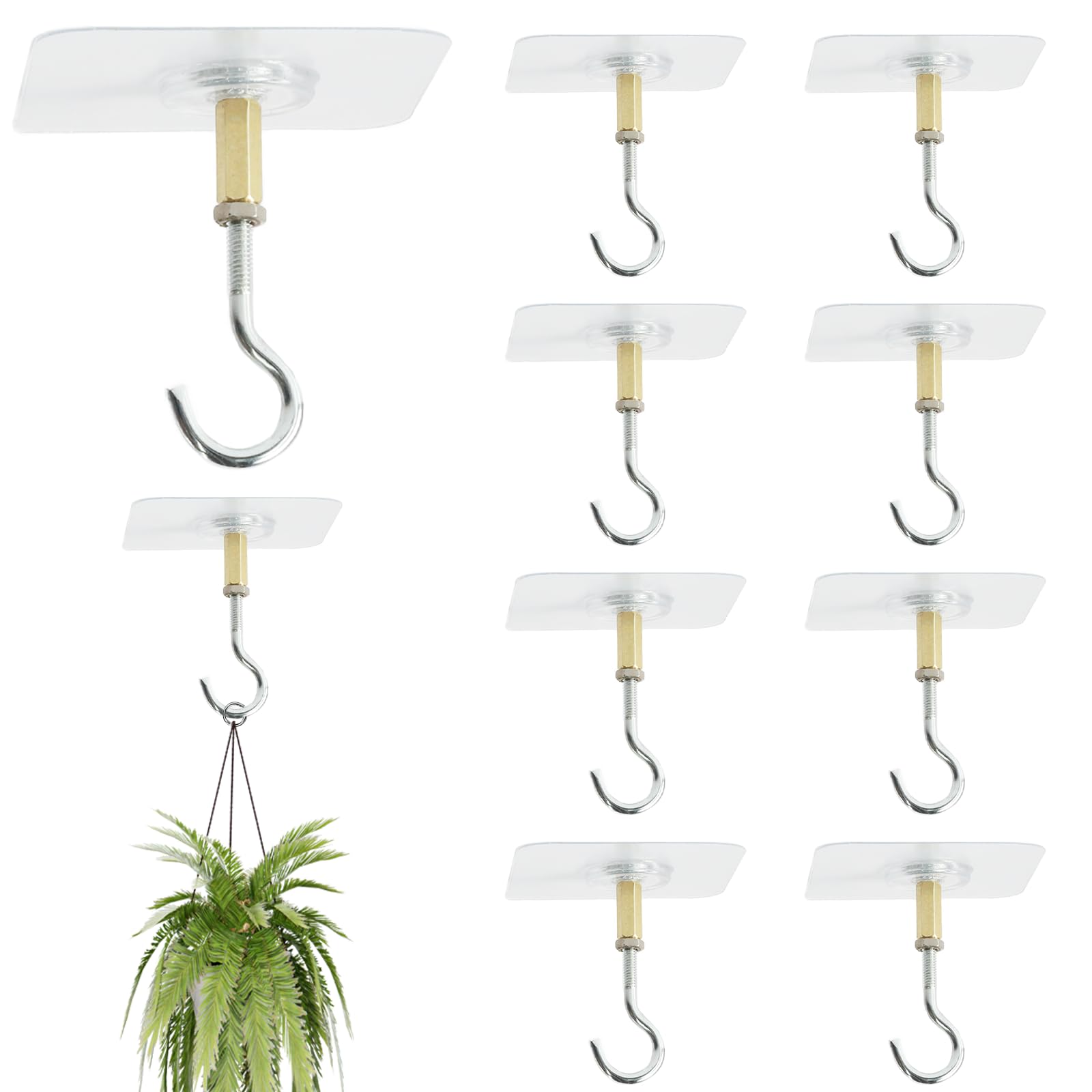 Paquete de 10 ganchos adhesivos de techo, resistentes, sin taladro, para exteriores, ganchos adhesivos para colgar plantas, luces, campanillas de viento