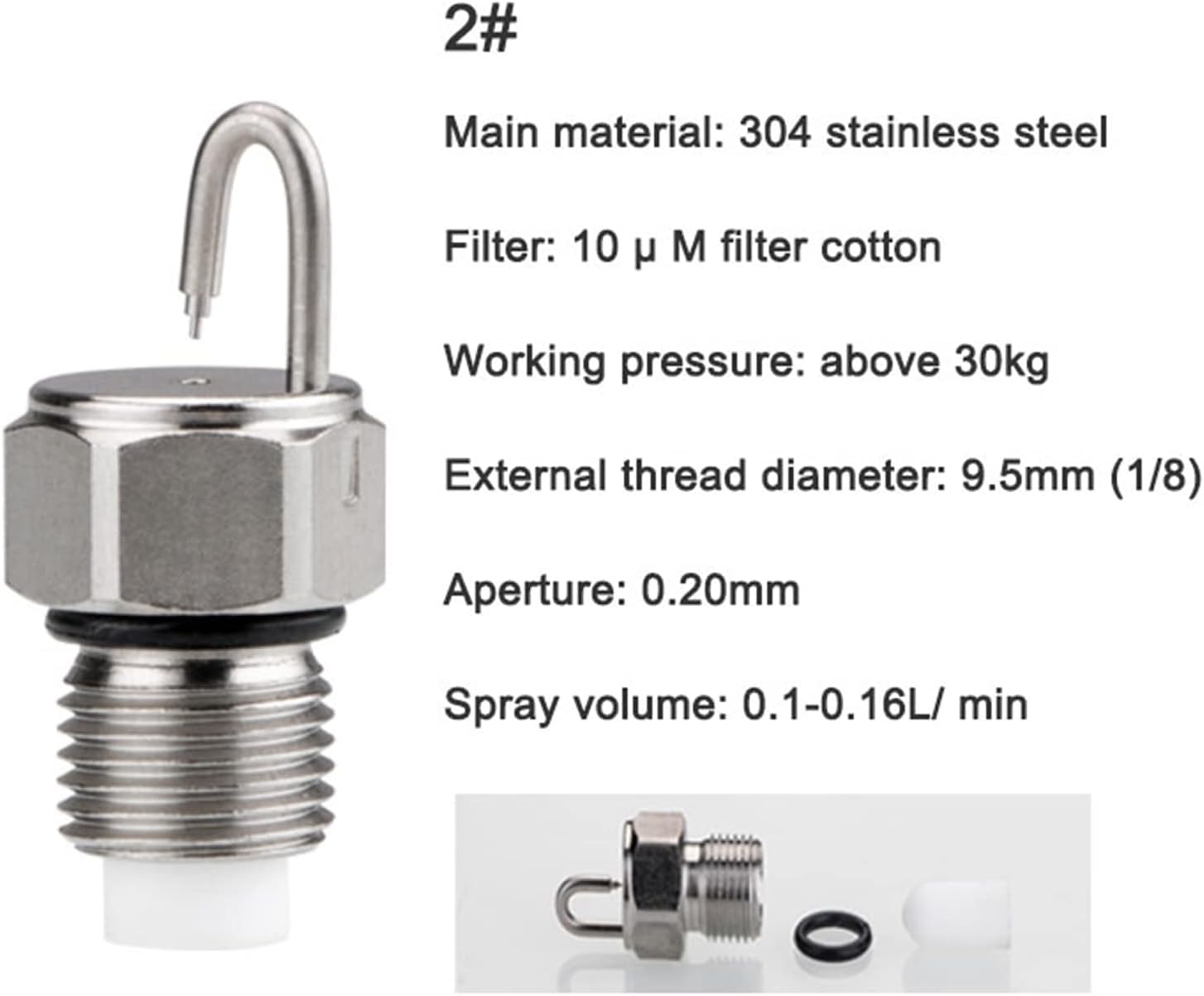 Paquete de 50 boquillas de pulverización de acero inoxidable con rosca NPT de 1/8" y filtro PP - Cabezales de repuesto para pulverizadores atomizadores de alta presión y refrigeración exterior de 0,