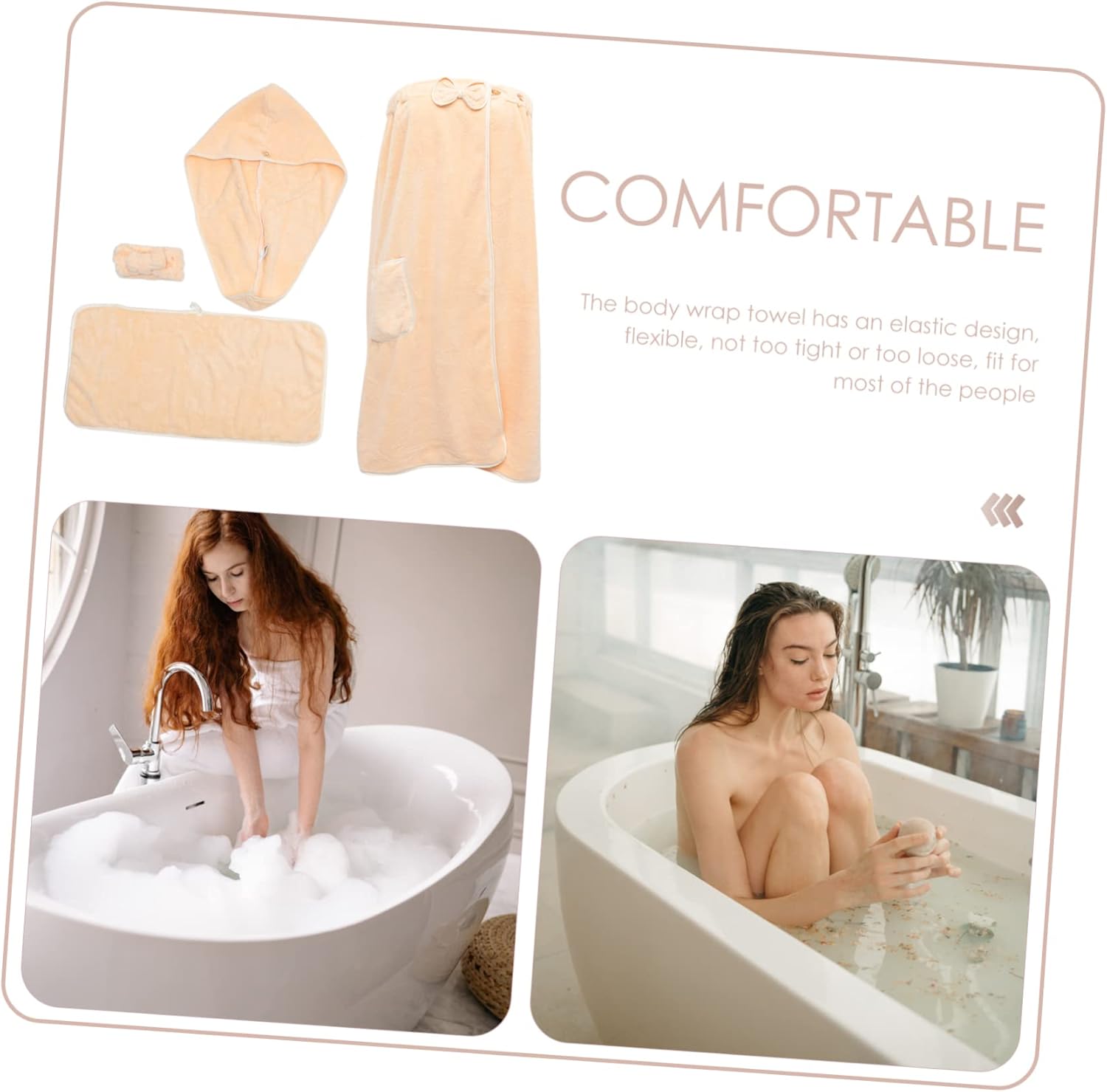 Amosfun Comfortable Wearable Bath Towel Set with Soft Headband and Shower Cap Large Body Wrap Towel for Women Spa Salon Sauna and Skincare Routine Elastic Red Bow Design