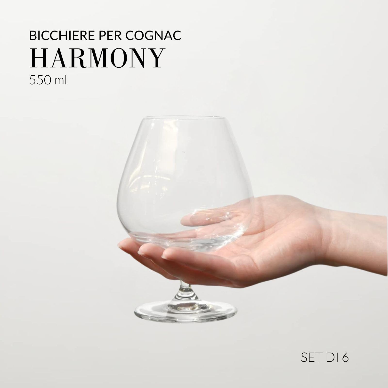 Krosno Harmony Calici Brandy Cognac 590 ml, Set 6 Pezzi, Vetro Cristallo Senza Piombo, Snifter Eleganti per Degustazione, Casa Ristorante, Lavabili in Lavastoviglie