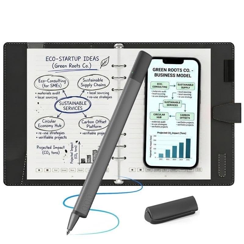 Smart Pen & Note - Penna intelligente con taccuino riutilizzabile, digitalizzazione delle note, IA, 73 lingue, esportazione PDF