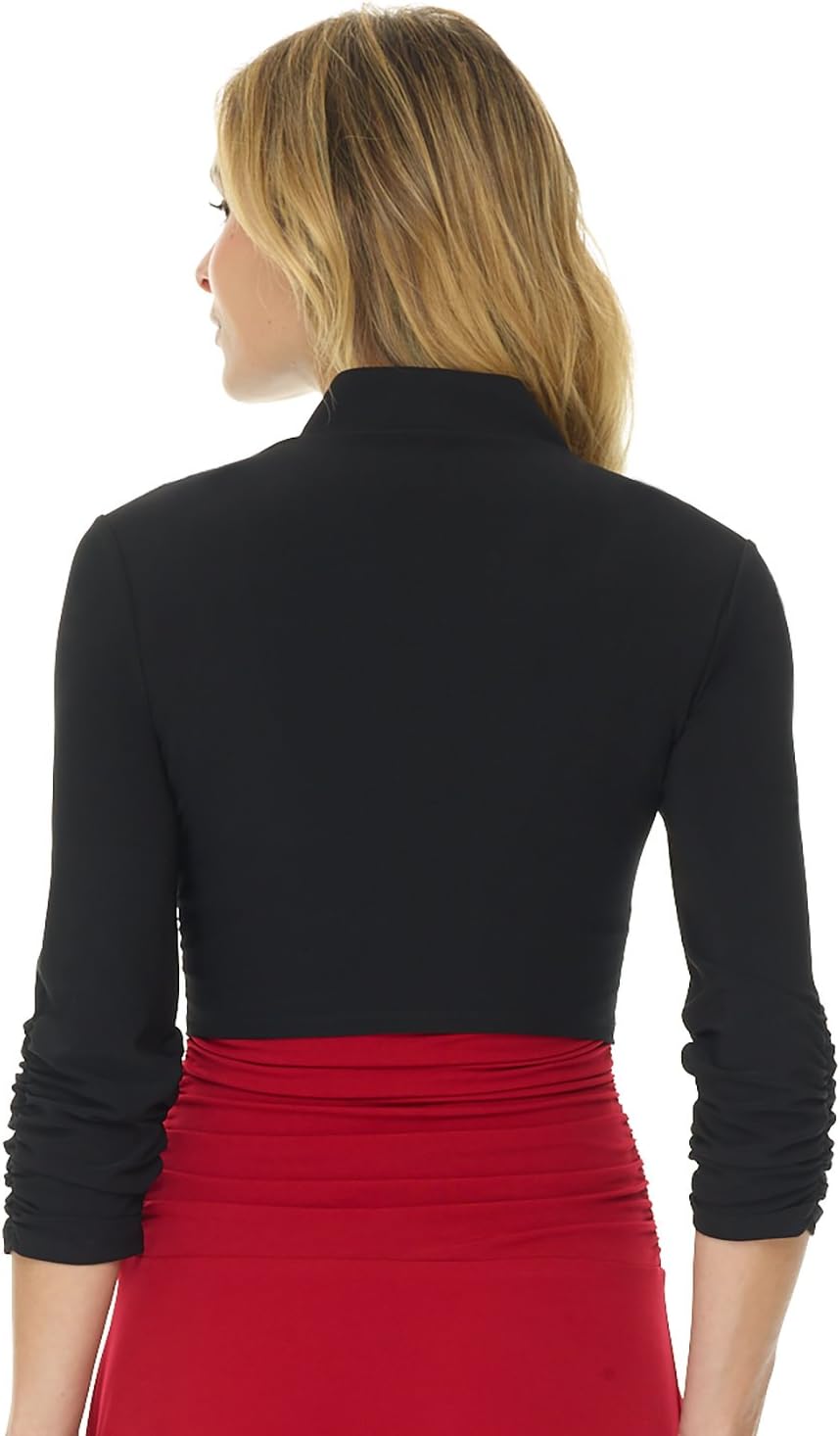 Rekucci Women's Chic Soft Knit Stretch Bolero Shrug with Ruched Sleeves - Image 3