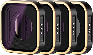 NEEWER 4 Pack Lens Filter ND Filter Kit Compatible with GoPro Hero 12 11 10 9, ND4/ND8/ND16/ND32 Multi Coated Neutral Density Lens Filters, HD Optical Glass/Aviation Aluminum Golden Frame