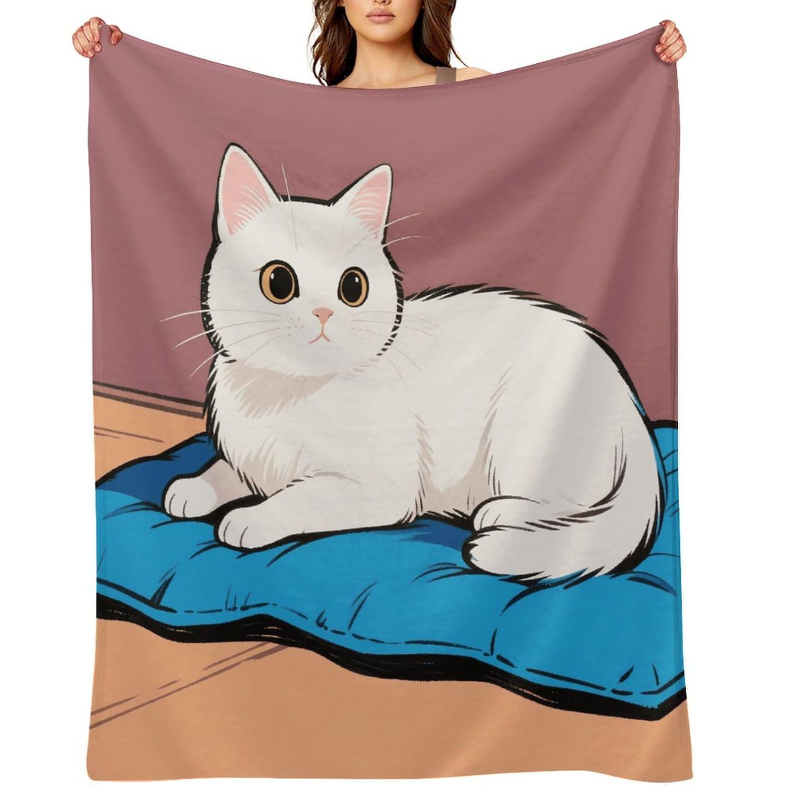 White Cat Blankets Exquisite Luxury Flannel Throw Blanket Anti-Fading Thick Blanket for Sofa&Bed Blankets Ultra-Soft Bath Towels for Adult 60"x80"