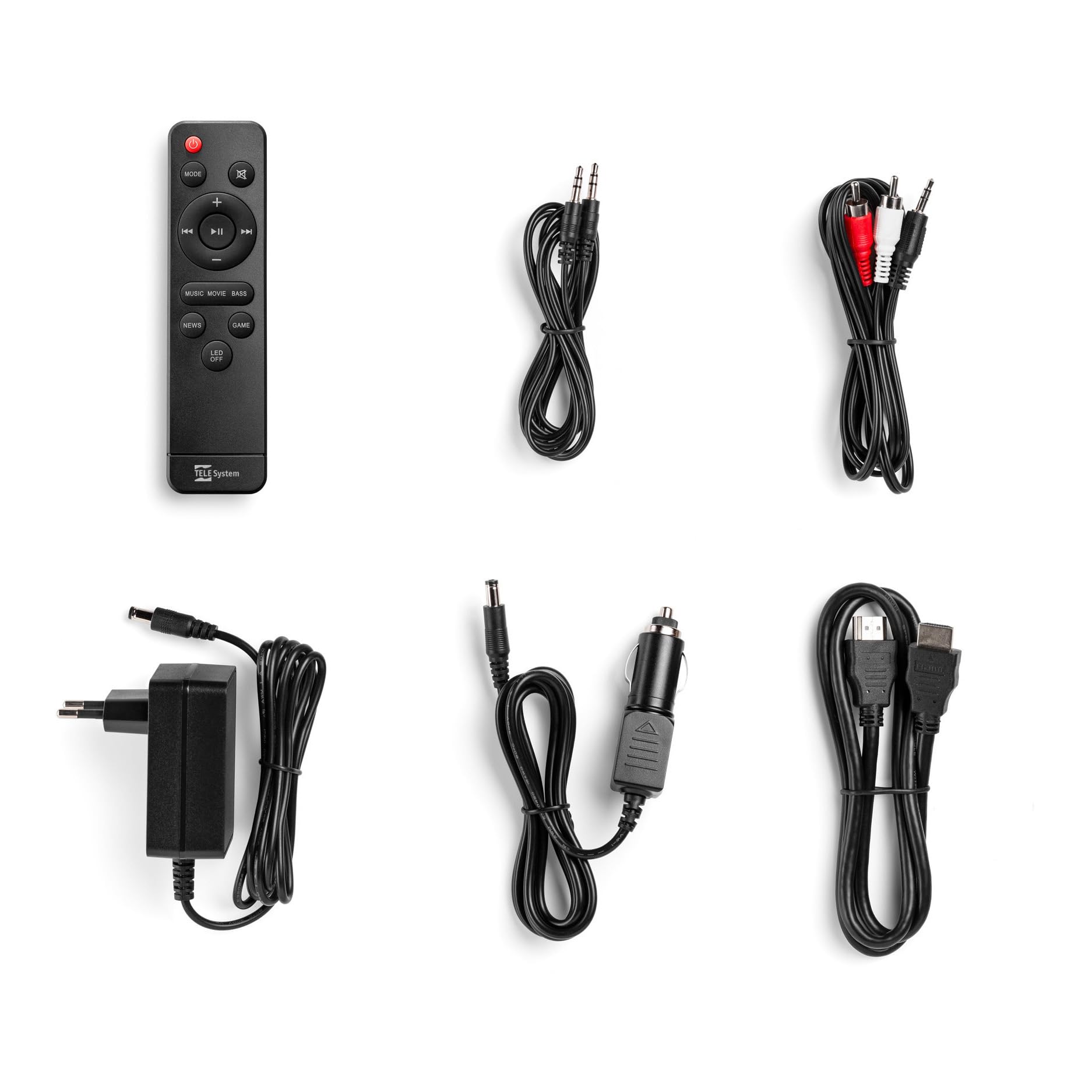 Soundbar TELE System TS5430W SONIC 30W Bluetooth 5.0, 12V con HDMI ARC, AUX, USB, para TV y caravana - Sonido potente,diseño compacto,cable de coche incluido, reproductor multimedia, mando a distancia