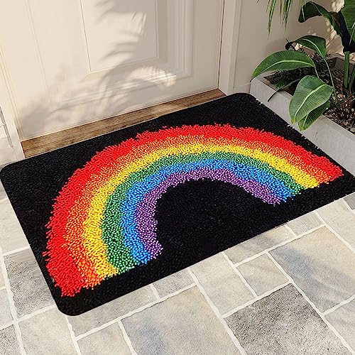 Image of kingsea Latch Hook Kit for Adults, DIY Crochet Yarn Rug with Pattern Printed Latch Hook Rug Kit for Teen, Latch Hook Kit for Beginners, Rainbow, 20 inch x 13 inch