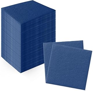 100PCS Linen Feel Cocktail Napkins 4 x 4 in, Elegant Navy Blue Napkins