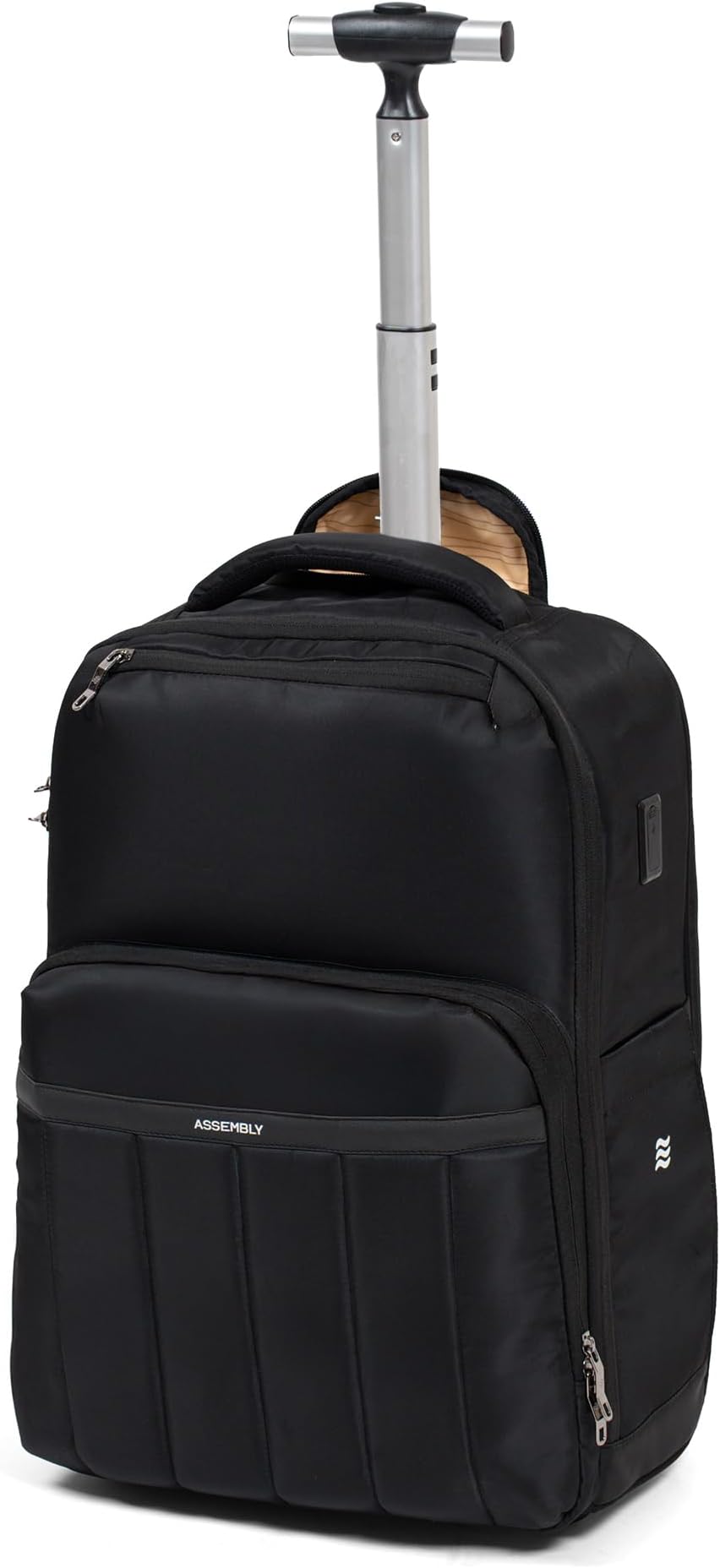 Assembly Laptop Trolley Backpack for Work & Travel| Weekender Bag with Wheels with USB Port, 38L| Durable Polyester Laptop Roller Case Fits Upto 15.6" Laptops & Macbook, Black, L, Backpacks