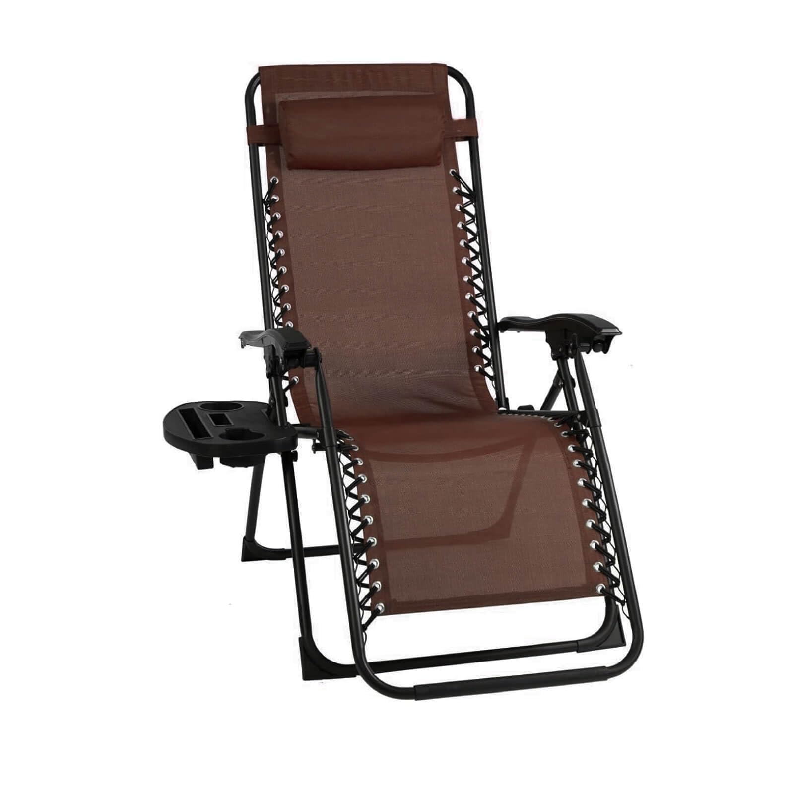 EIGFOH Tumbonas Plegables,Tumbonas Jardin Exterior Silla de Playa con Portavasos y Reposacabezas,Silla de Playa Ajustable para Jardín,Playa,Piscina,Terraza,Carga de 150 KG (Marrón 1 Tumbonas)