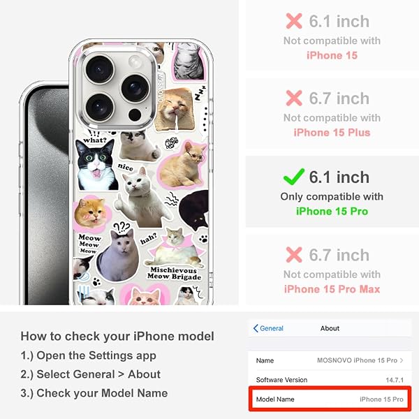 MOSNOVO Cover per iPhone 15 Pro - Custodia Trasparente Sottile Antiurto in TPU+PC per Telefono [Protezione Caduta da 6,6 Piedi/Anti-Peel] - La Brigata dei Gatti - 2