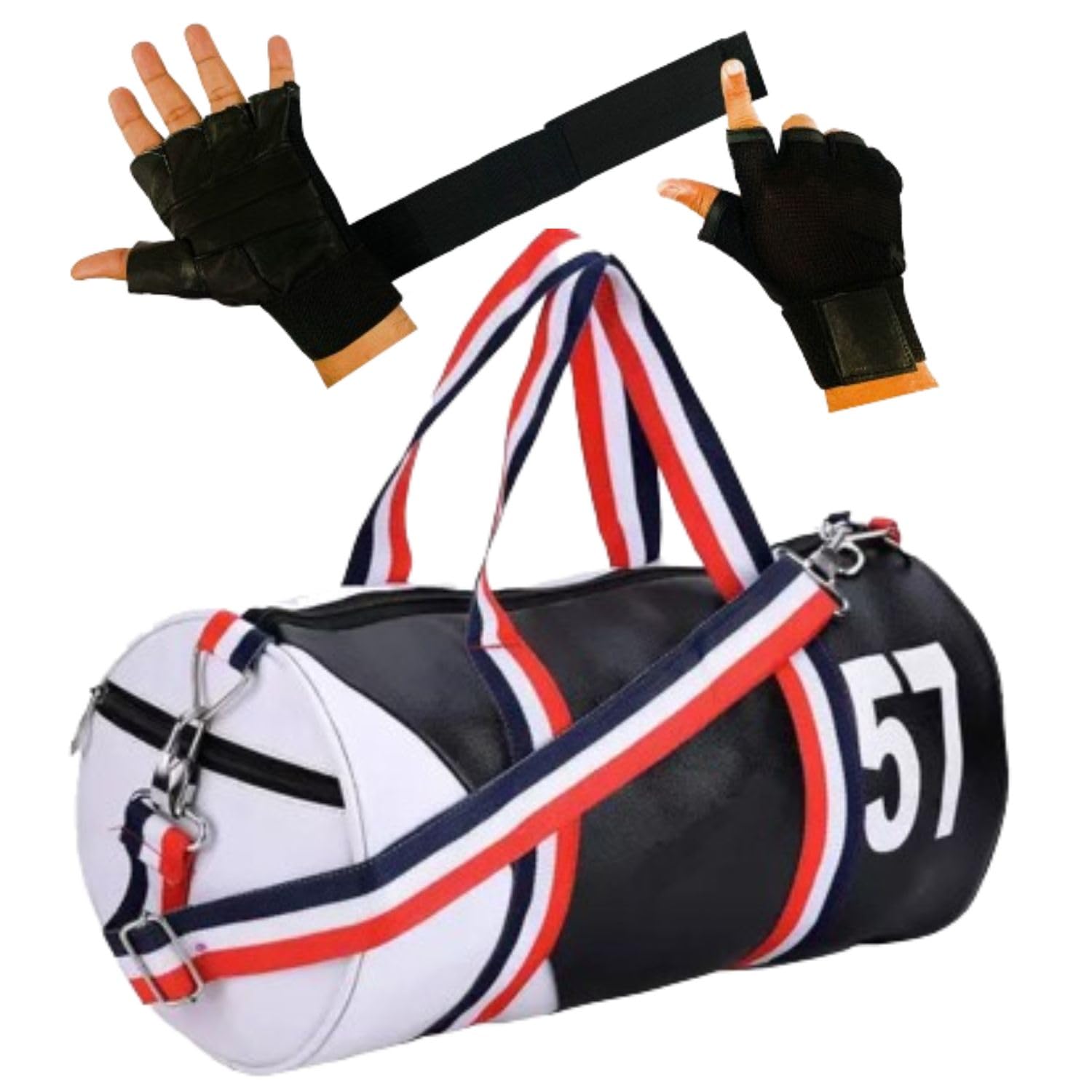 Gym Bag Combo of Polyester Gym Bag with Shoe Compartment, Black Gym Gloves with Wrist Support, Black and Gym kit for Men and Women (BLACK)-image-25