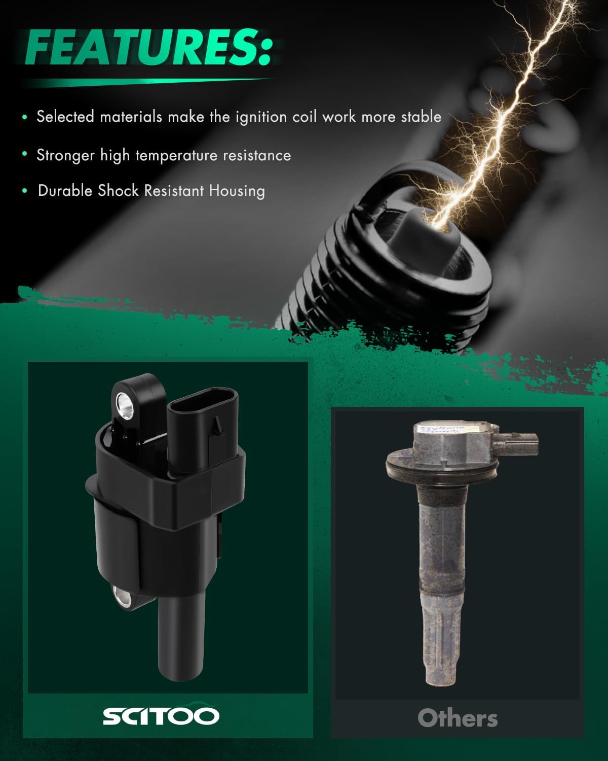 SCITOO Ignition Coil UF742 for GMC Sierra 1500 6.2L/5.3L/4.3L 2014-2018 for Chevrolet Suburban 6.0L/5.3L 2016-2018 for Silverado 1500 6.2L/5.3L/4.3L 2014-2018 1pc Ignition Coil