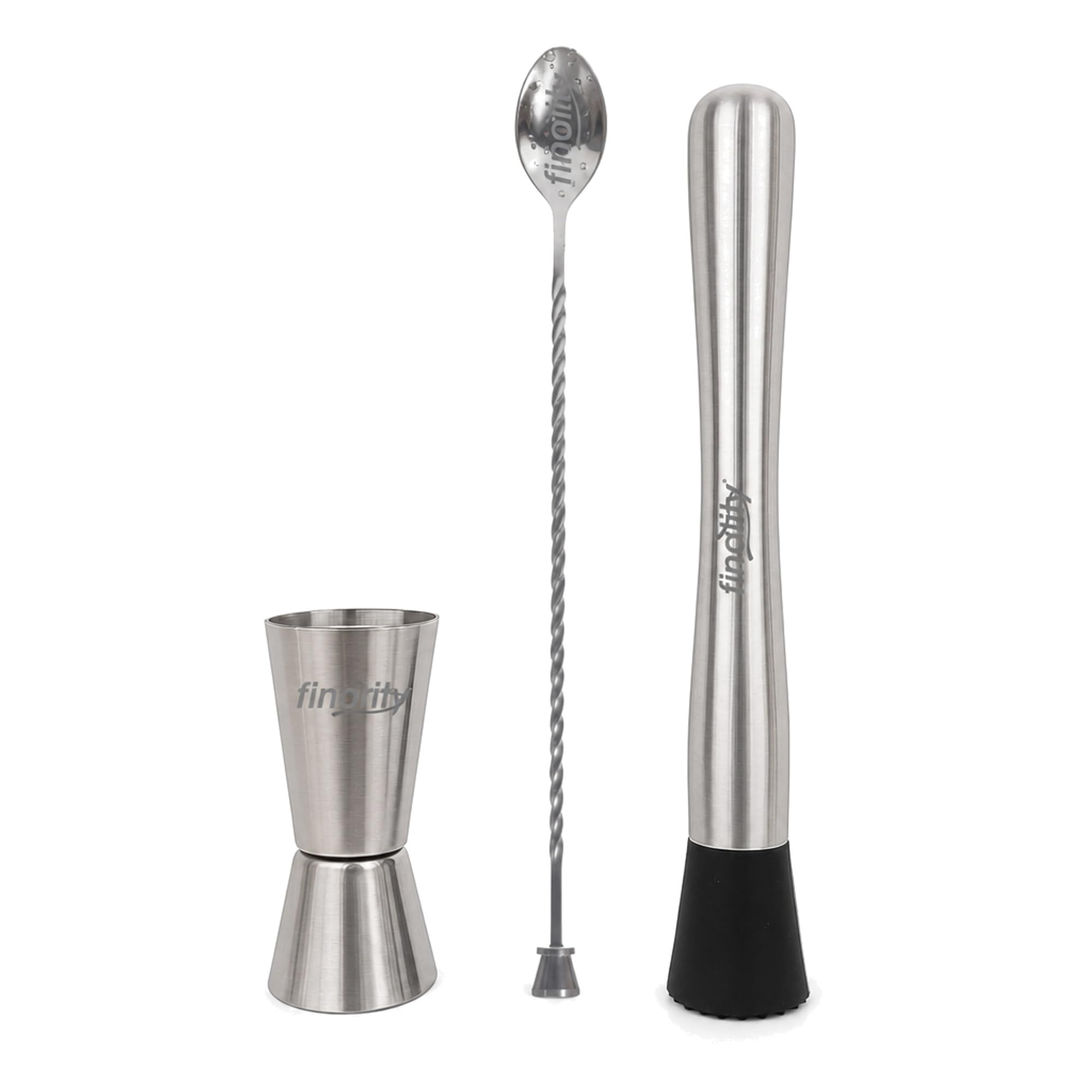 finality Mojito Muddler Bar Tool Set, 3 PCS Cocktail Set Mixing Tools Stainless Steel Cocktail Muddler with Cocktail Spoon Long Handle and Jigger for Mojitos Fruit Drinks (Stirrer Spoon Set)-image-9