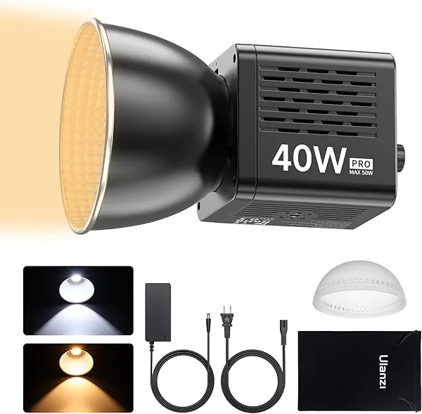 ULANZI 40W Pro Portable LED Video Light with DC Power Adapter, 3400mAh Build-in Battery Metal Mini Dual Color Temperature COB Continuous Output Lighting Handheld Spotlight 2500K-6500K for Video