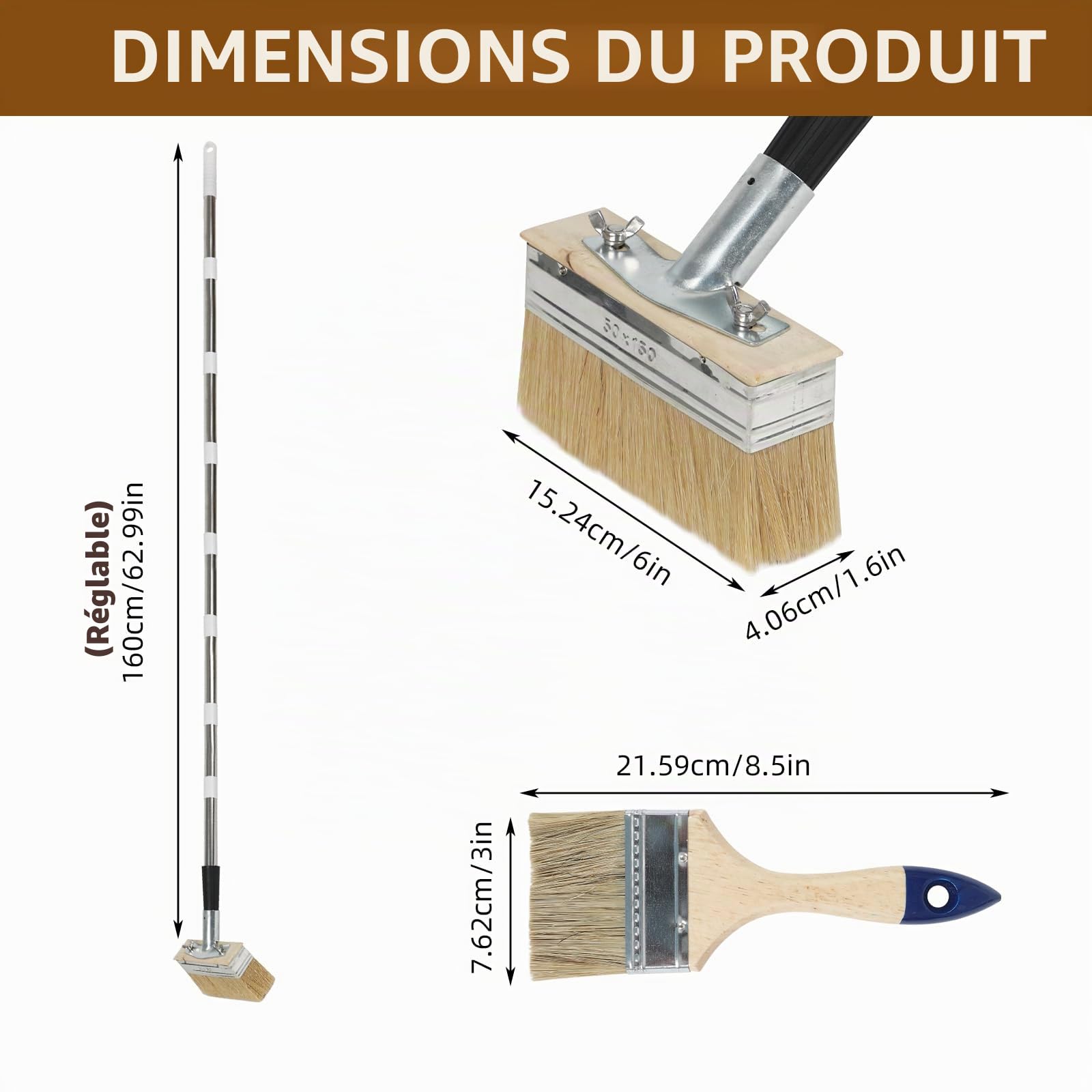Lot de 2 pinceaux d'extérieur de 150 mm pour grands sols extérieurs, en particulier pour une application rapide de la couleur, avec manche d'extension, pinceau de couleur pour tous