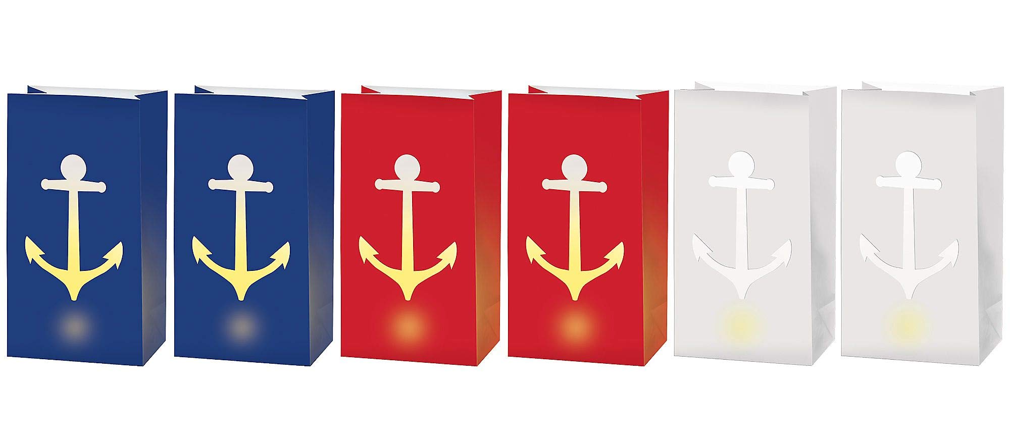 Amscan Anchor's Aweigh Nautical Party LED Luminaries Decoration (6 Piece), 11" X 6" X 3 3/4", Multicolor