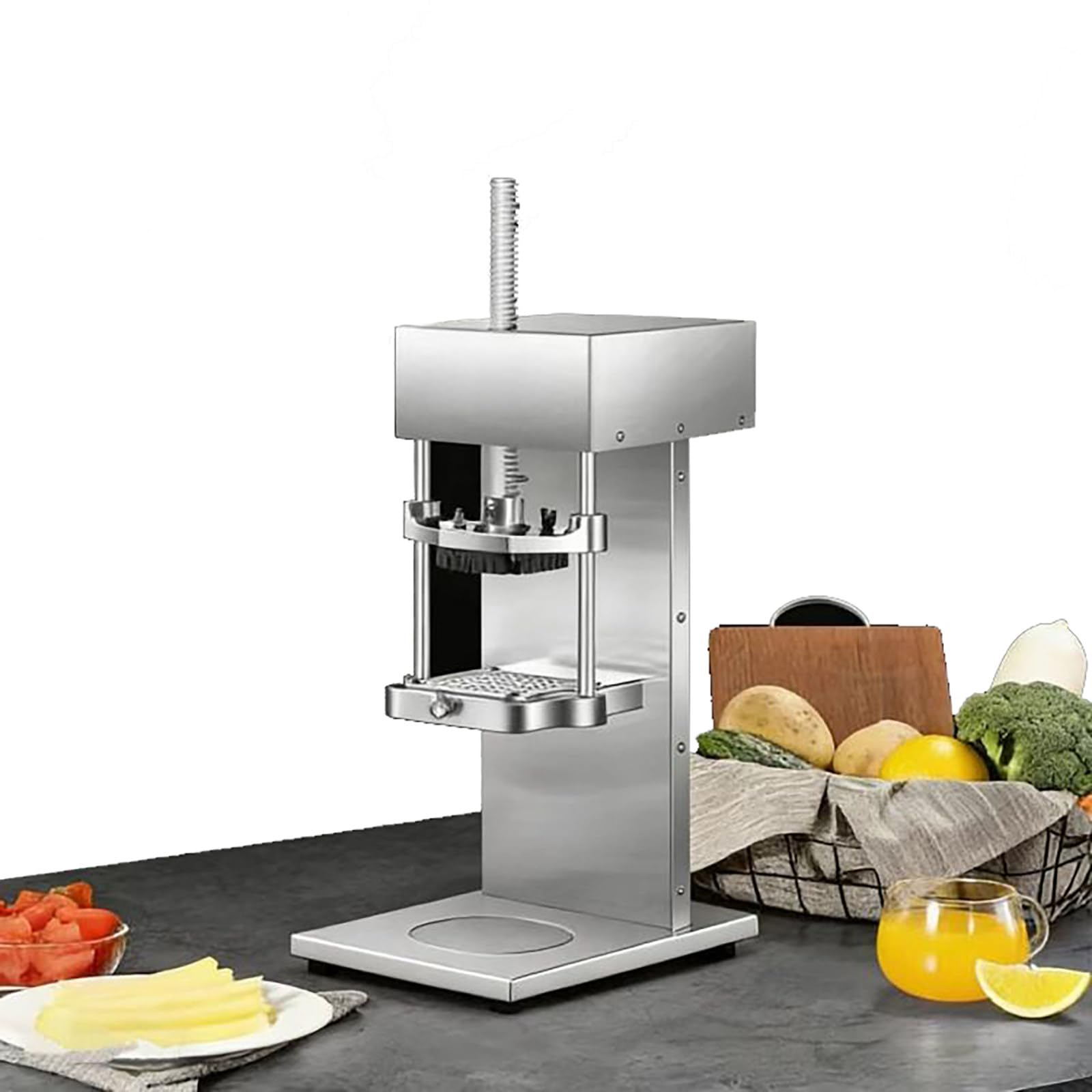 Máquina eléctrica de preparación de alimentos para cortar tiras y extraer jugo, diseño comercial maneja patatas, zanahorias, naranjas y limones