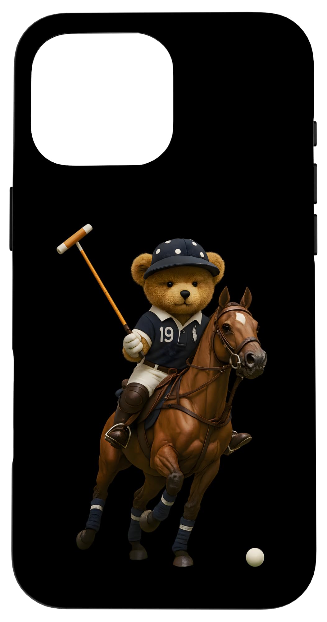 Cool Teddy Bear Playing Horse Polo Game Illustration Graphic Case for iPhone 16 Pro Max