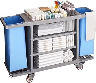 Hotelreinigung Handwagen,Gewerblicher Reinigungswagen, Hotel-Reinigungswagen Mit Klappbaren SeitenwäNden,FüR Hotels Und BüRos Hotelwagen WäSchewagen,Grau,53.3×18.2×39in(Lg)
