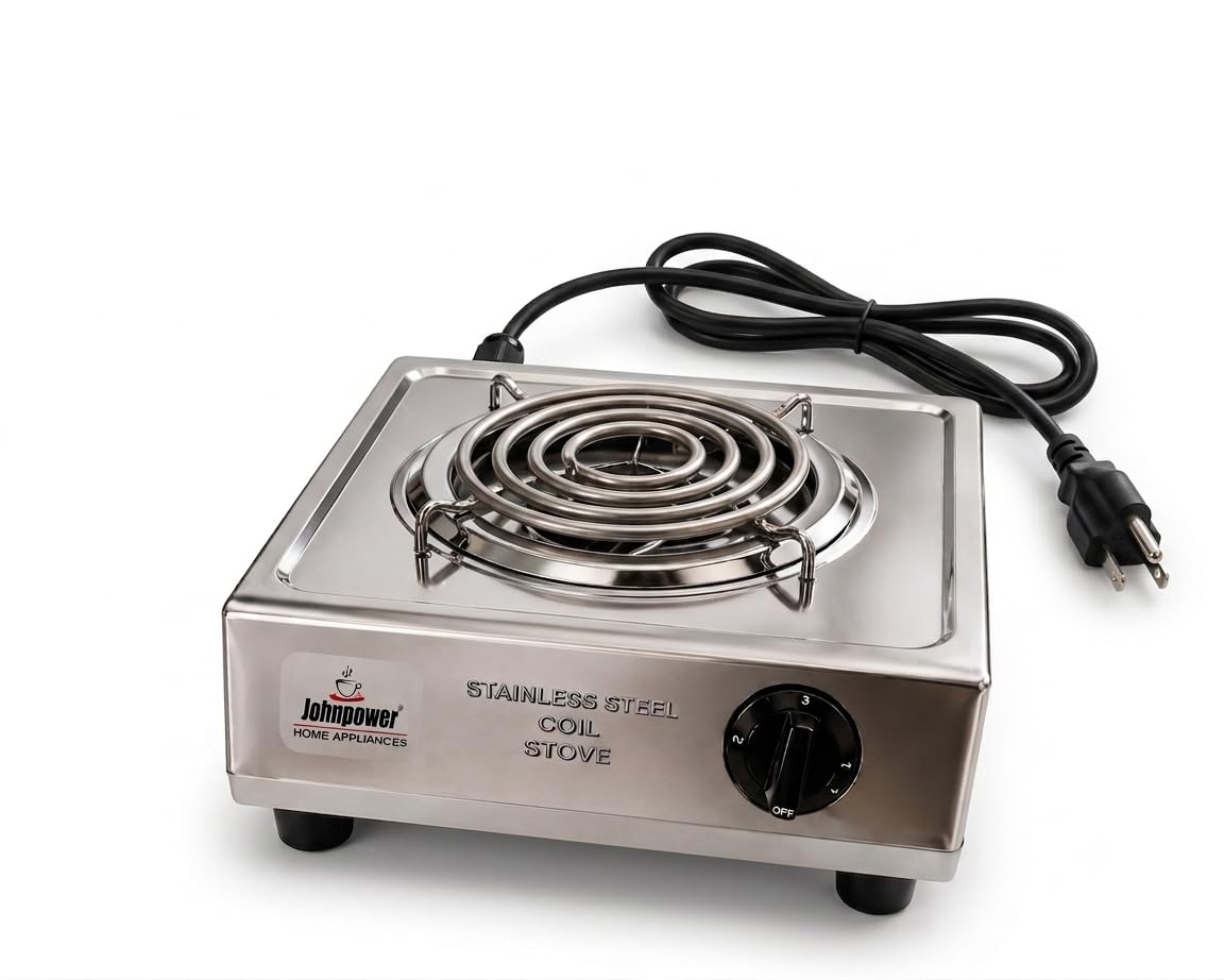 Johnpower Stainless Steel Electric Coil Stove, 2000W | 5-Level Temp Control, Even Heat Distribution, Overheat Protection, Portable & Compact, All Cookware Compatible-image-41