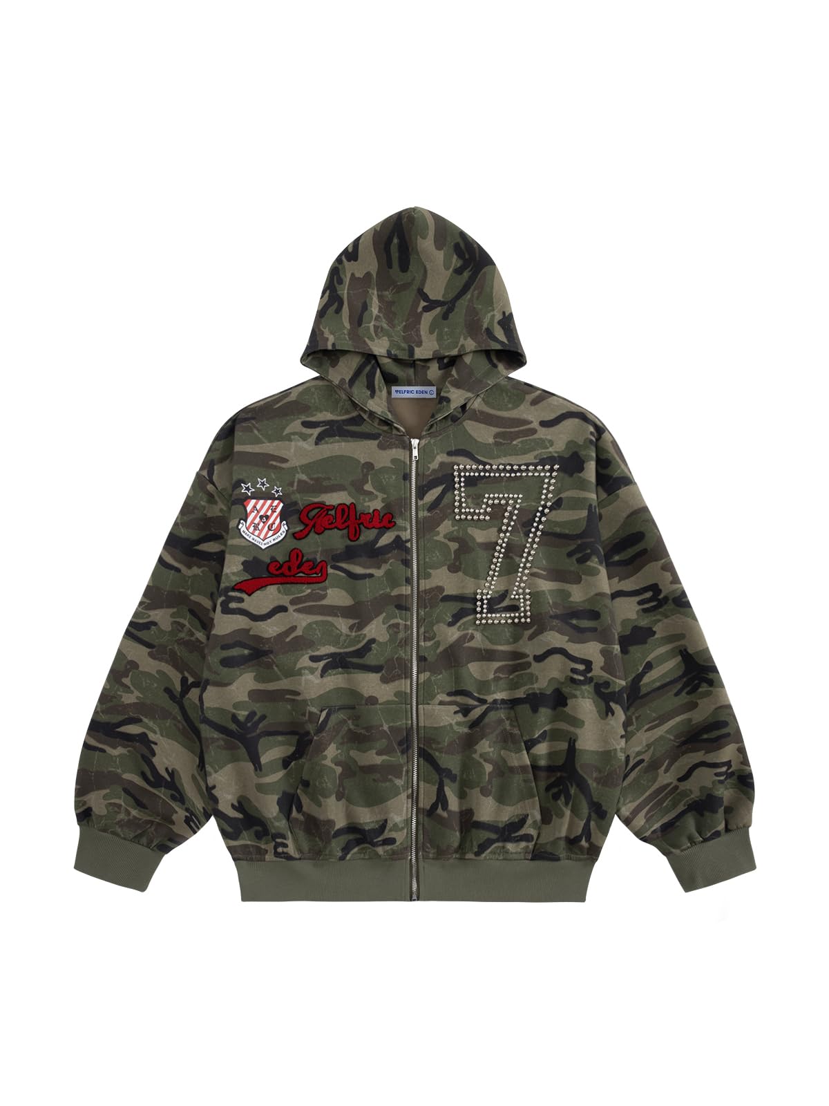Aelfric Eden Bluza z kapturem z zamkiem błyskawicznym, bluza z kapturem Camo, styl vintage, Streetwear Hip Hop, bluza z kapturem z kieszeniami