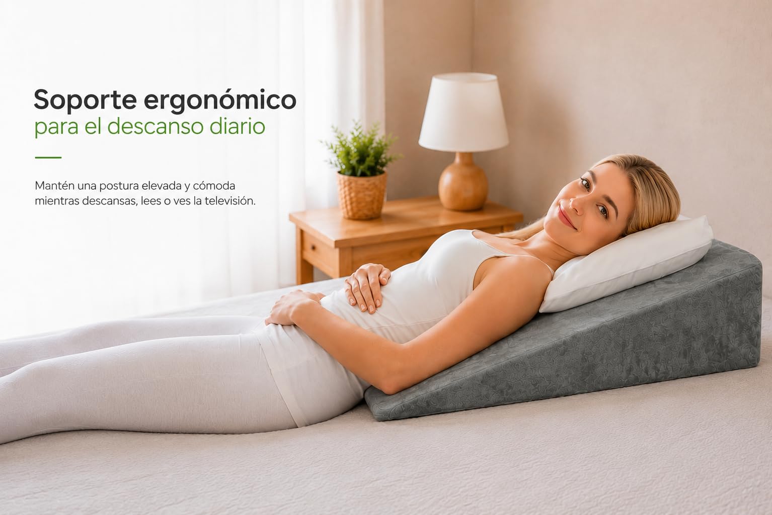 MATTREX | Cojín Cuña Gris 80x68x16 cm Soporte Lumbar y Cervical 2 Zonas – Cojín Cuña Elevador Piernas y Respaldo de Cama – Cuña Ergonómica Leer, Trabajar, Ver TV y Descansar