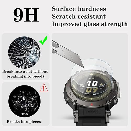 Miniatura 2 de Protector de pantalla de reloj (3+1 unidad) compatible con amazfit t-rex ultra, película de vidrio templado antiarañazos, cobertura completa de alta