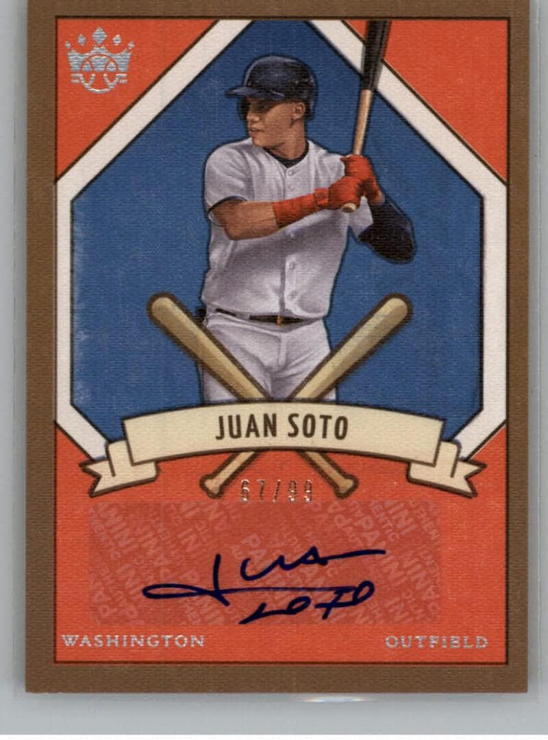 2019 Diamond Kings DK 205 Signatures Holo Silver #6 Juan Soto Auto Autograph SER/99 Washington Nationals Official MLB PA Baseball Card in Raw (NM or Better) Condition