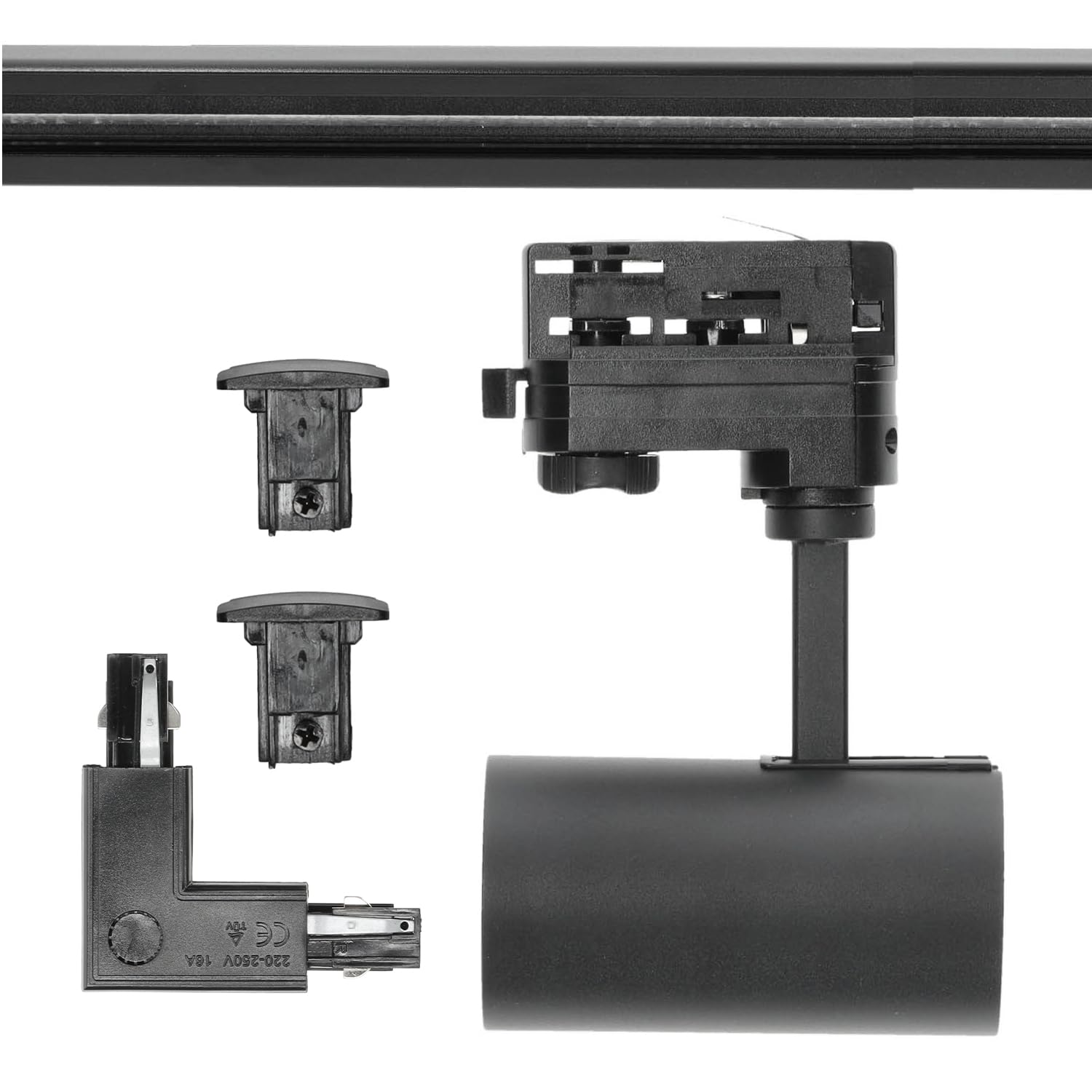 NEXTRACK 3-Phasen-Schienen-Set 2m+2m Schiene Schalter L 8x Lampe 2x Stecker SCHWARZ