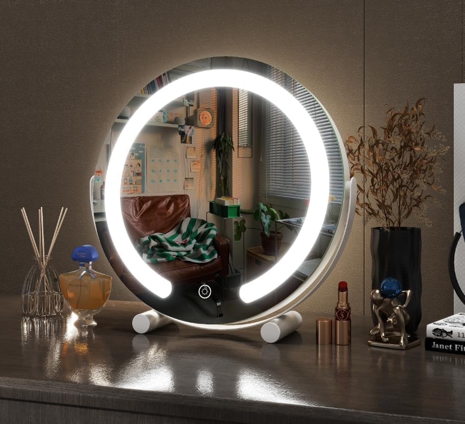 Miniatura 2 de Vierose Espejo de tocador de 13 pulgadas con luces, espejo de maquillaje LED para maquillaje de dormitorio, espejo iluminado con control táctil