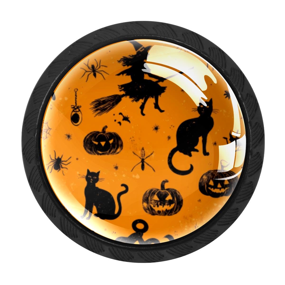 4 PCS Cabinet Knobs, Black Cats Witch Pumpkin Drawer Knobs Dresser Handles