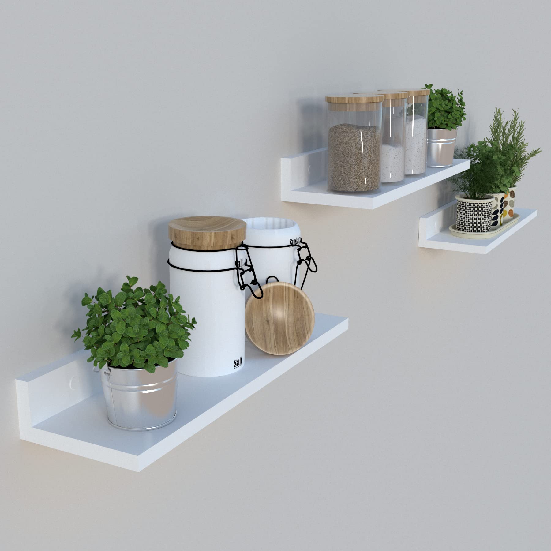 Henor Lote 3 Baldas Pared Madera 85 x 17 x 7.5 cm. Estantes Flotantes. Colgantes. Sala de Estar. Oficina en Casa. Baño. Cocina Blanco.