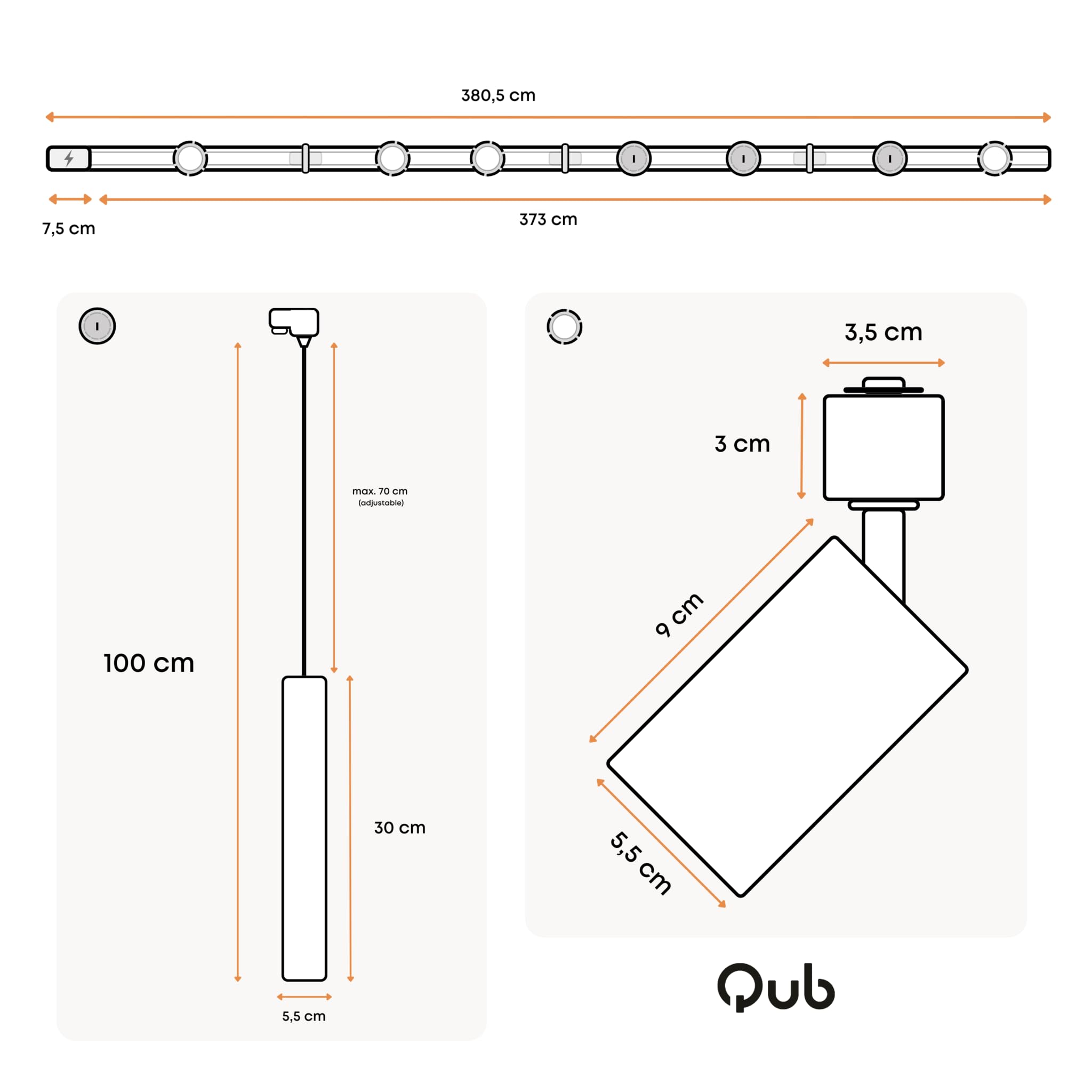 Qub Focus III 1-Phasen LED Schienensystem Komplettset 400cm I-Form GU10 Schwarz