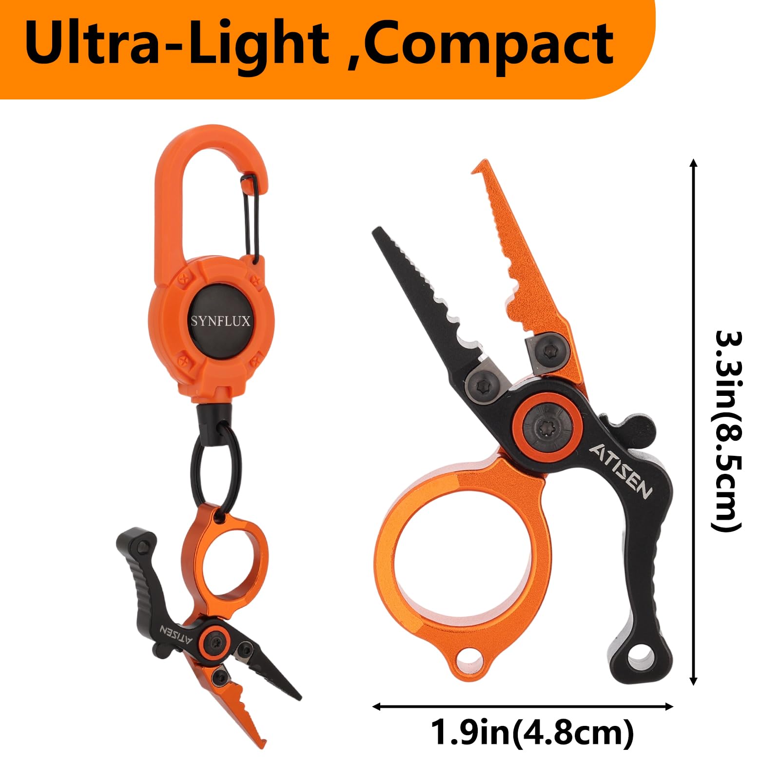 Edelstahl Angelzange mit Hakenentferner, Spaltringzange & Schnurschneider - Multi-Tool für Salzwasser & Süßwasser Angeln mit Sicherheitsverschluss + 2 Gratis Zubehör