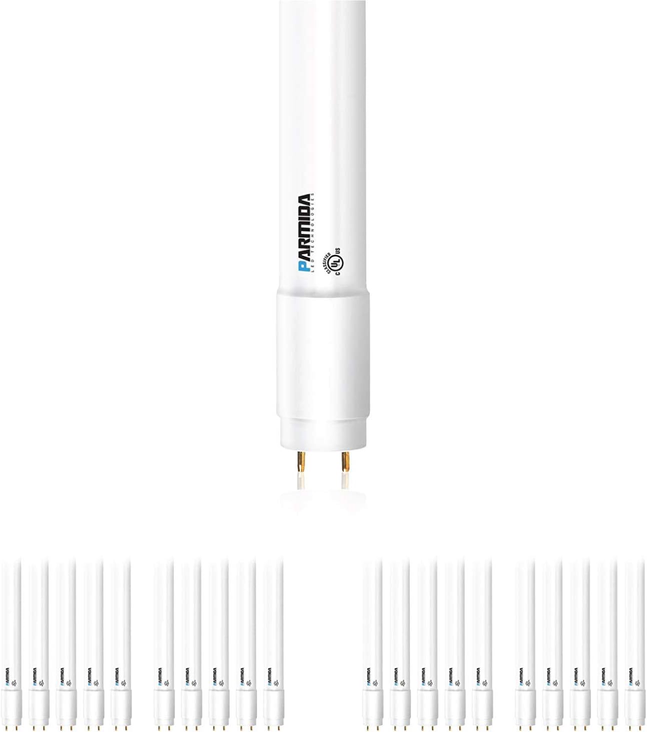 PARMIDA 20-Pack 4FT LED T8 Ballast Bypass Type B Light Tube, 18W, UL-Listed for Single-Ended & Dual-Ended Connection, 2200lm, Frosted Lens, T8 T10 T12, UL, FCC - 3000K