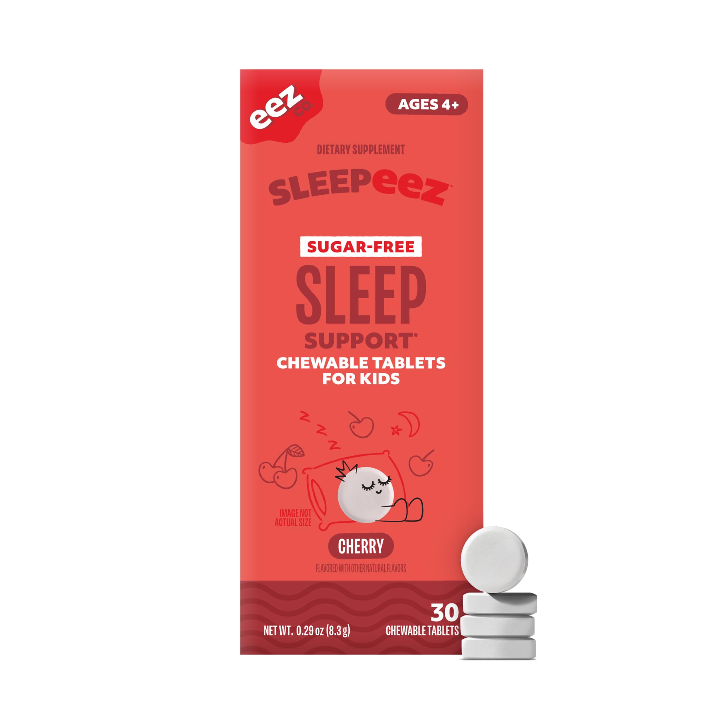 Lolleez Sleepeez Kids Sugar-Free 1mg Melatonin Chewable Tablet. Effective Sleep Supplement for Bedtime Support. No Artificial Dyes or Colors, Cherry Flavor – 30 Count
