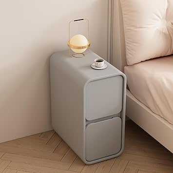 Nightstand for Small Space,Narrow Bedside Table with 2 Drawers, Minimalist Side End Table for Bedroom Balcony Patio Living RoomGray,25cm/9.8in