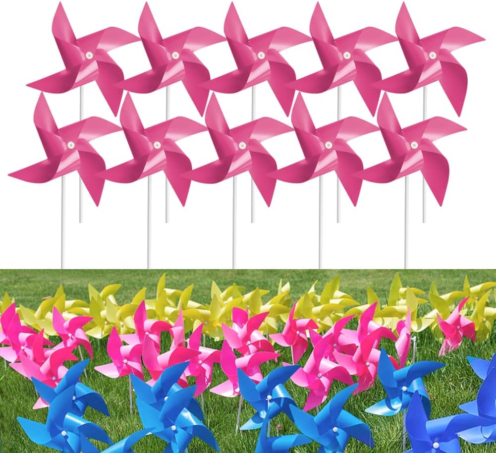 Tsocent100 Pcs Pinwheels, Toy Wind Spinners and Party Favors Gifts for Kids, Outdoor Decorational Pinwheels for Yard and Garden (Pink)